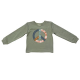 Girls Raw Edge Sweatshirt in Patchwork Peace Sign