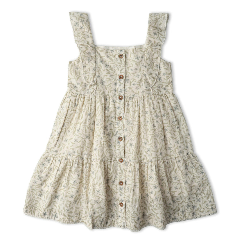 Organic Flutter Buttoned Tiered Dress - Bluebelle
