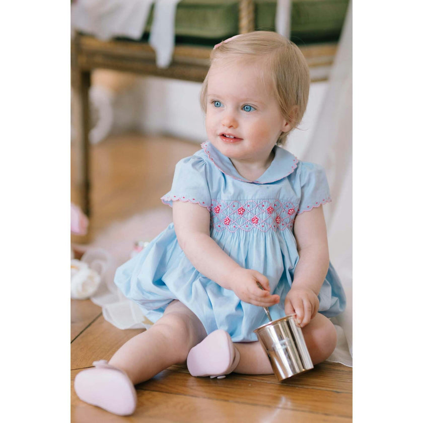 Cassis Blue Short Sleeve Smocked Romper