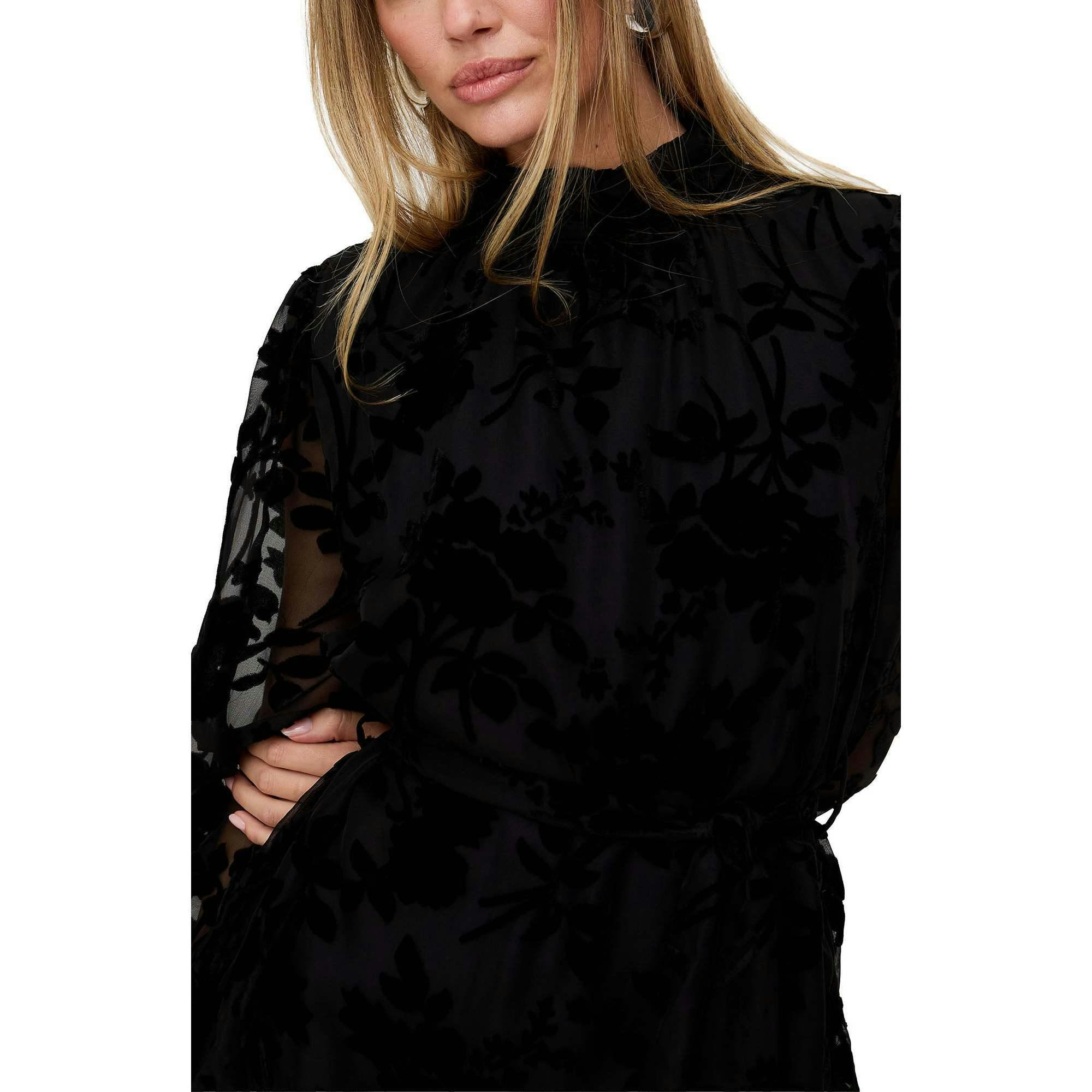 Brezze High Neck Velvet Burnout Maxi Dress