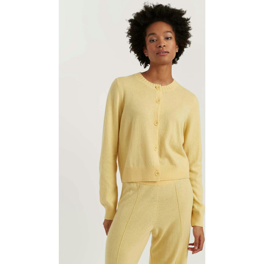Wool Cashmere Blend Crew Neck Cropped Cardigan