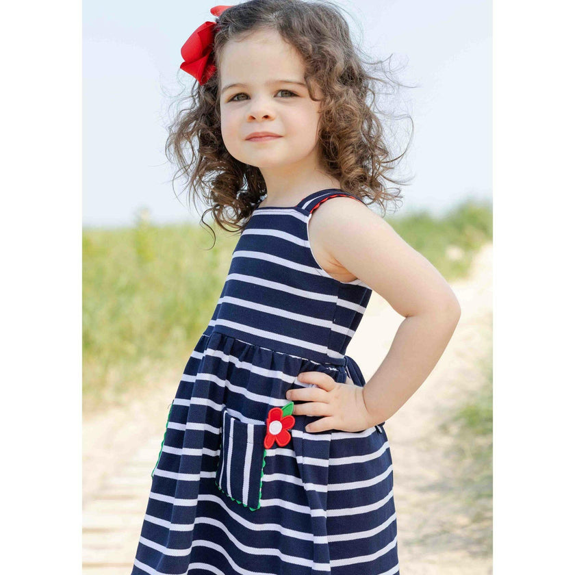 Stripe Knit Dress With Ric Rac And Flowers