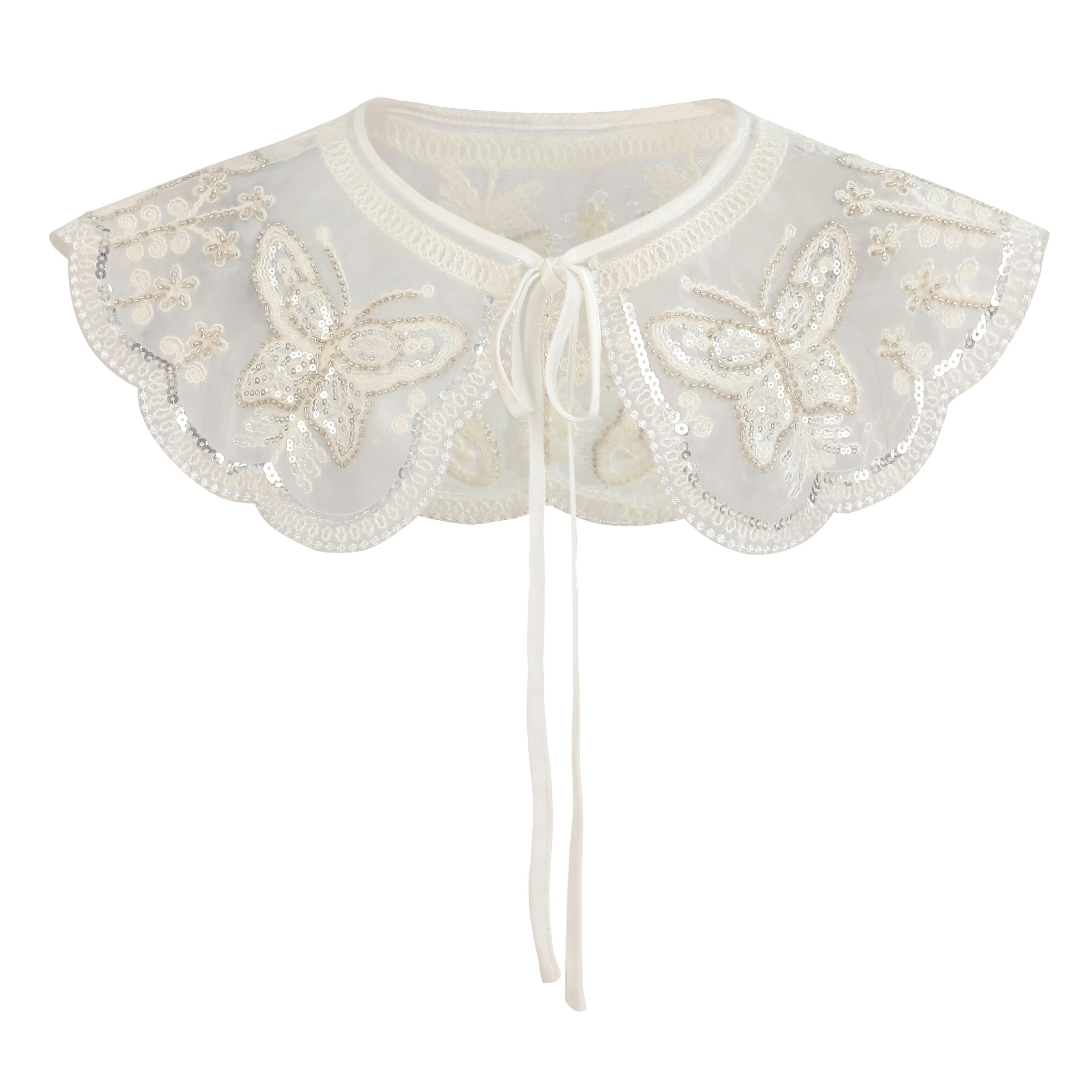 White Embroidered Butterfly Stole