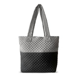 Newport Two-Tone Quilted Tote Bag with Zipper Closure - Light Grey/Black