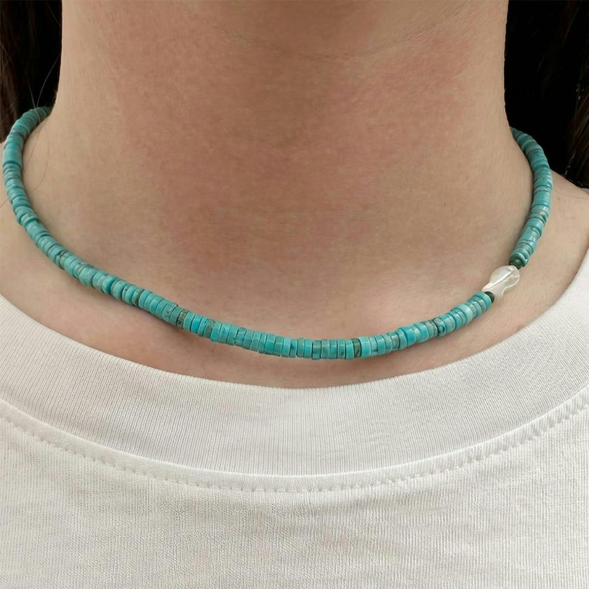 Turquoise & Mother Of Pearl Fish Necklace