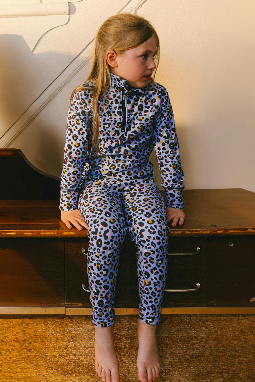 Two Piece Thermal Underwear Blue Leopard Print