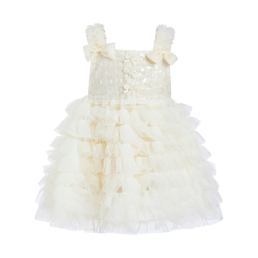 Ivory Bow Tiered Tulle Dress