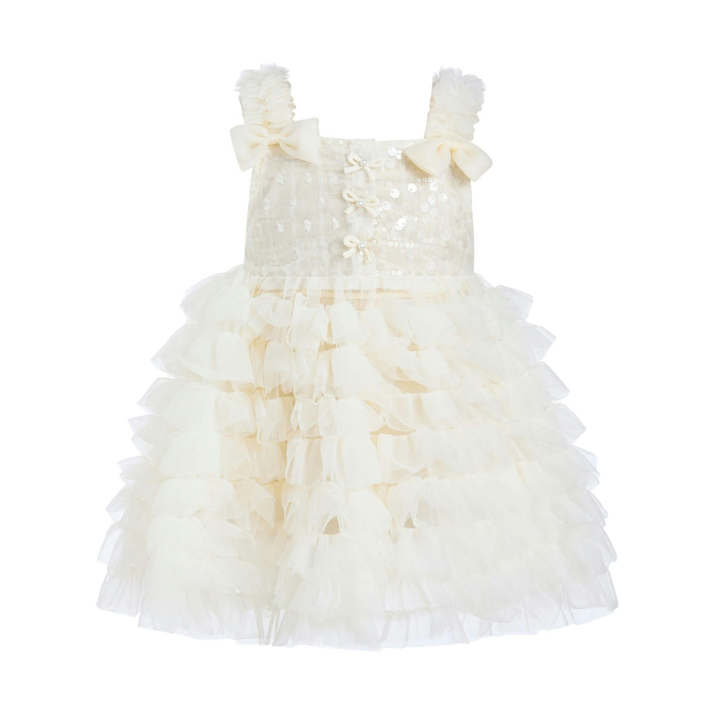 Ivory Bow Tiered Tulle Dress