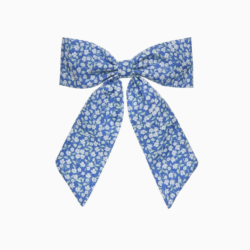 Extra Large Bow Hair Bow Pony in Miniature Blue Floral