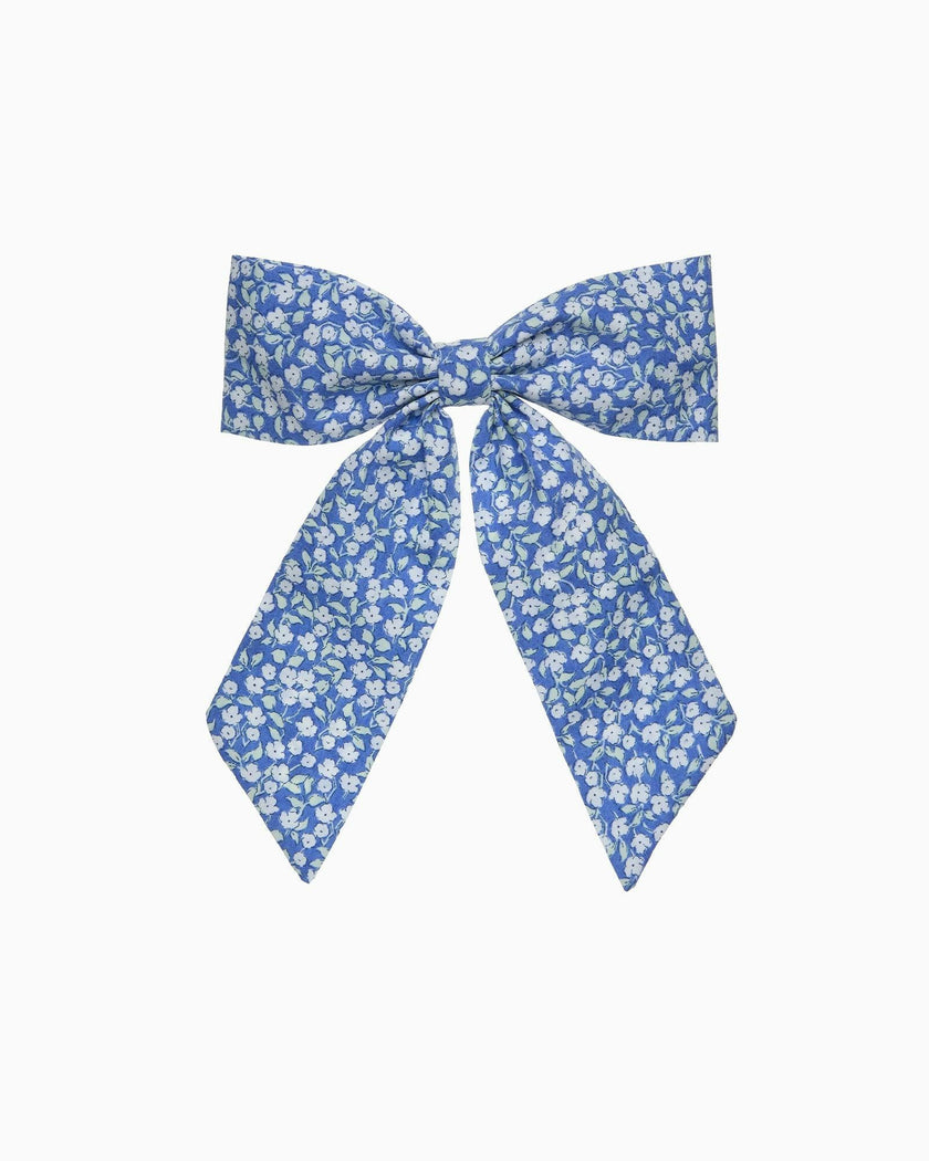 Extra Large Bow Hair Bow Pony in Miniature Blue Floral