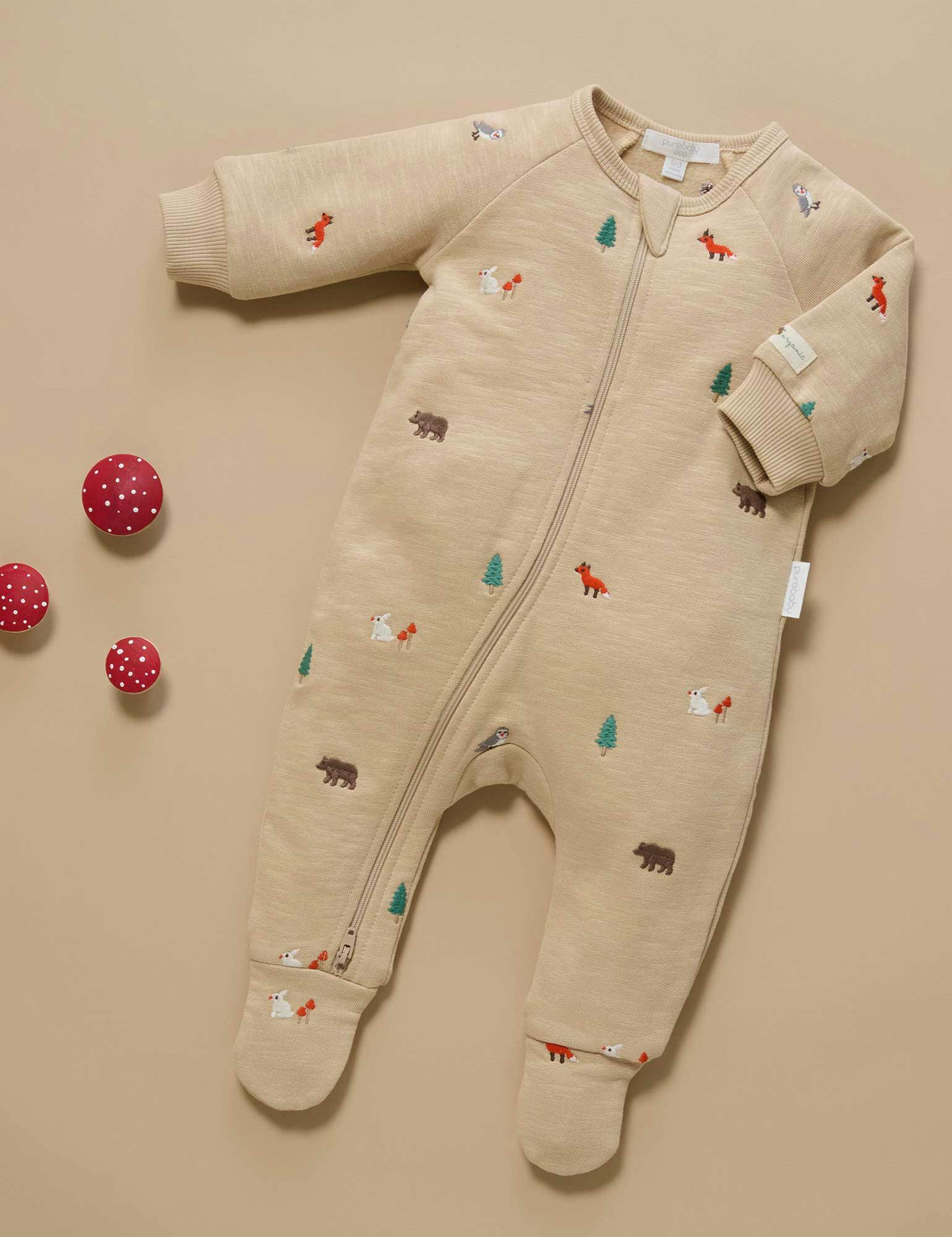 Embroidered Fleece Growsuit Woodland Broderie
