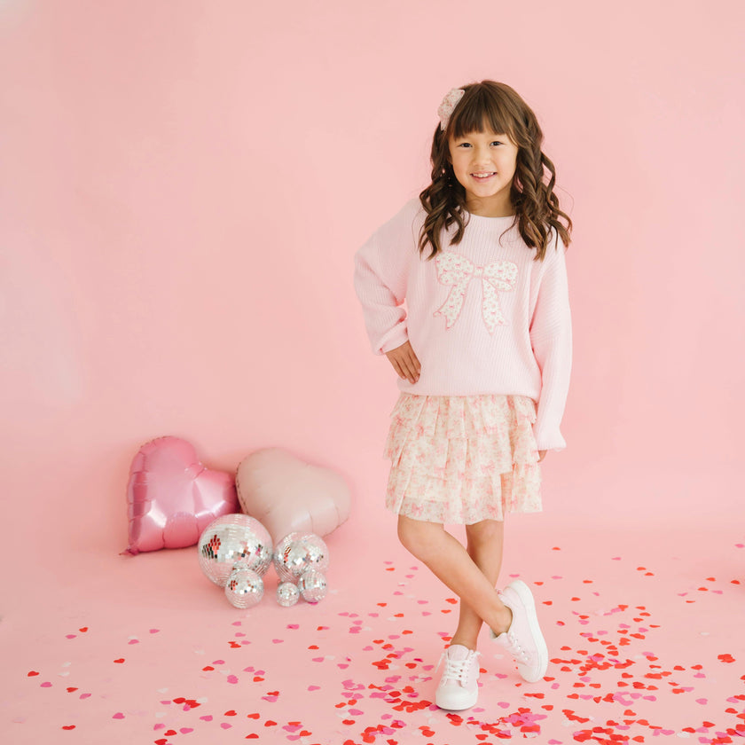Ditsy Floral Bow Knit Sweater