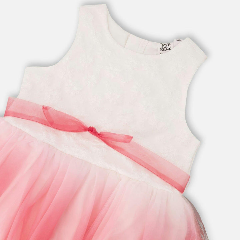 Bi-Material Pleated Mesh Dress