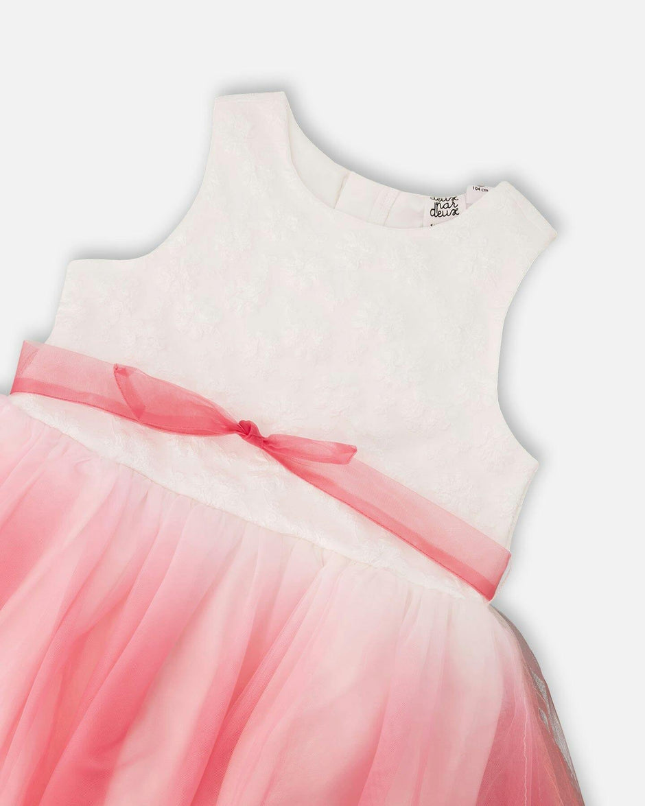 Bi-Material Pleated Mesh Dress