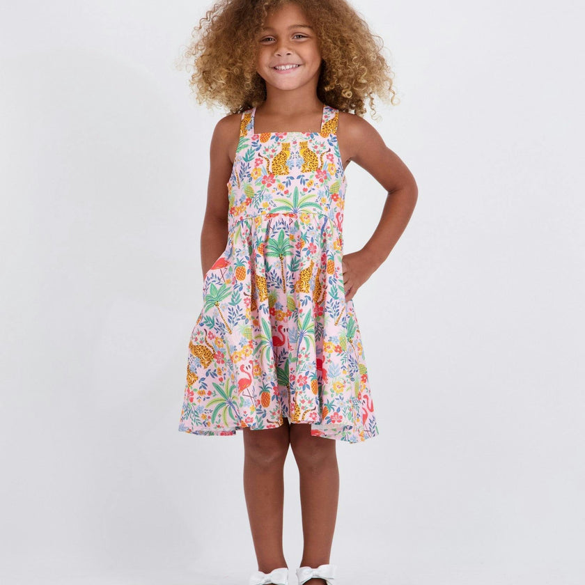 Girls Textured Cotton Poplin Dress | Pink Cheetah