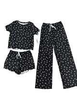 Girls Printed Lounge 3 Pc Short Sleeve Top Pants and Shorts Set