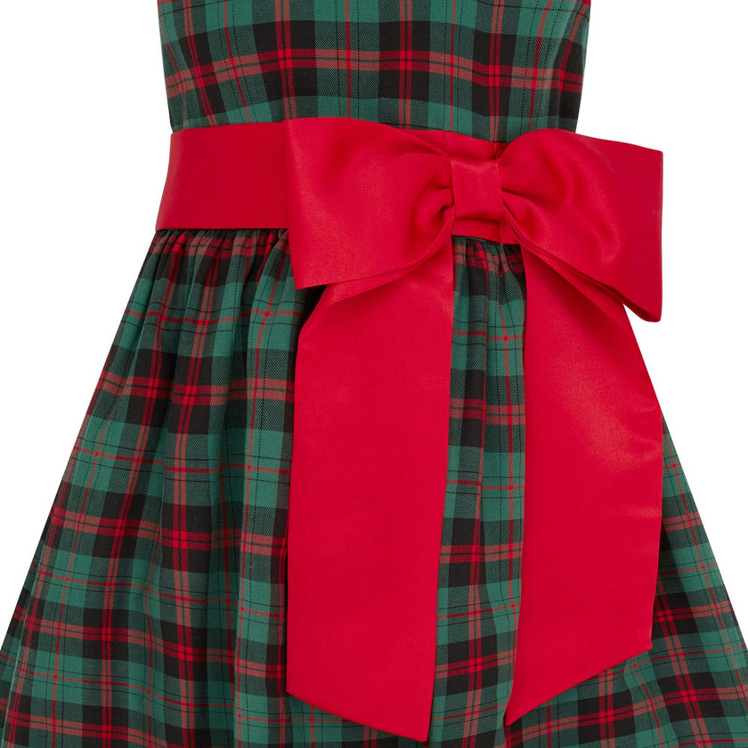 Cameron Plaid & Satin Bow Girls Party Dress
