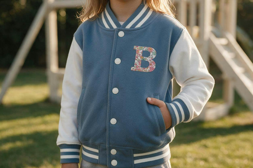 Liberty of London Children's Personalised Varsity Jacket - Dusty blue