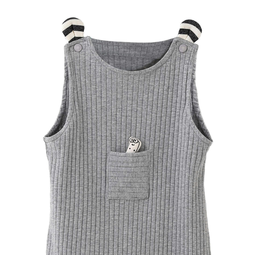 Gray Rib Pocket Romper