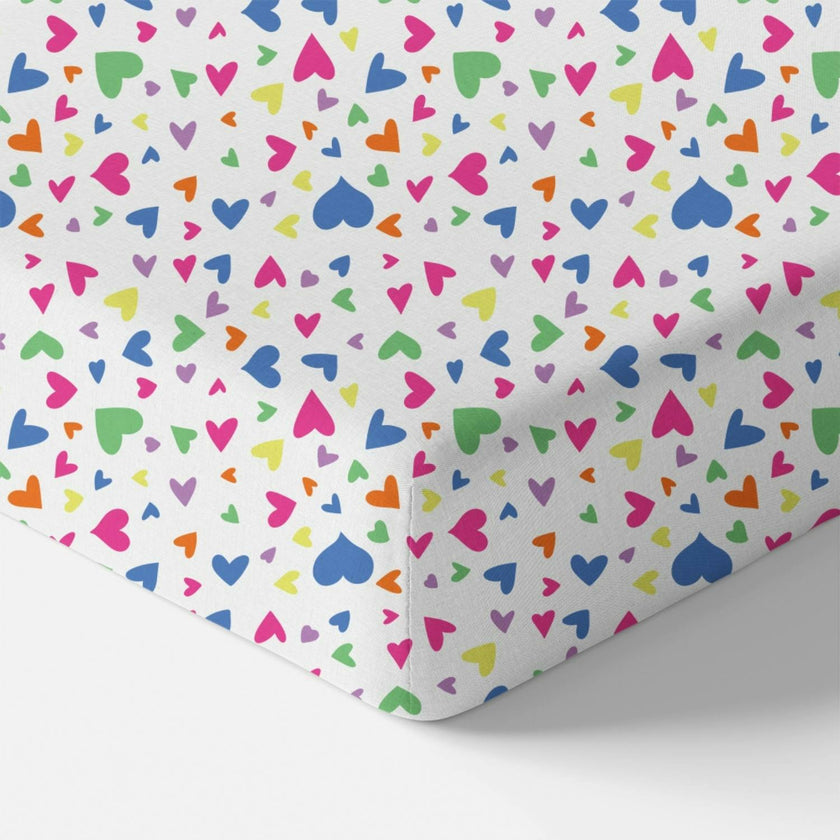 Organic Crib Sheet - Colorful Hearts