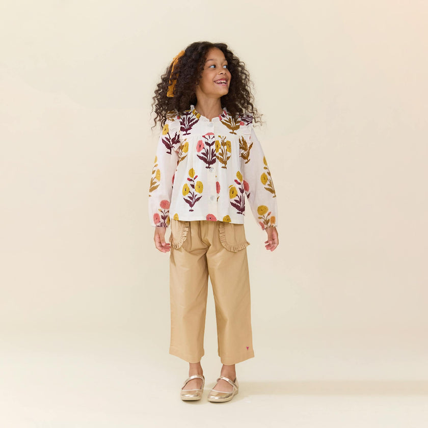 Girls Bailey Ruffle Pant - Khaki