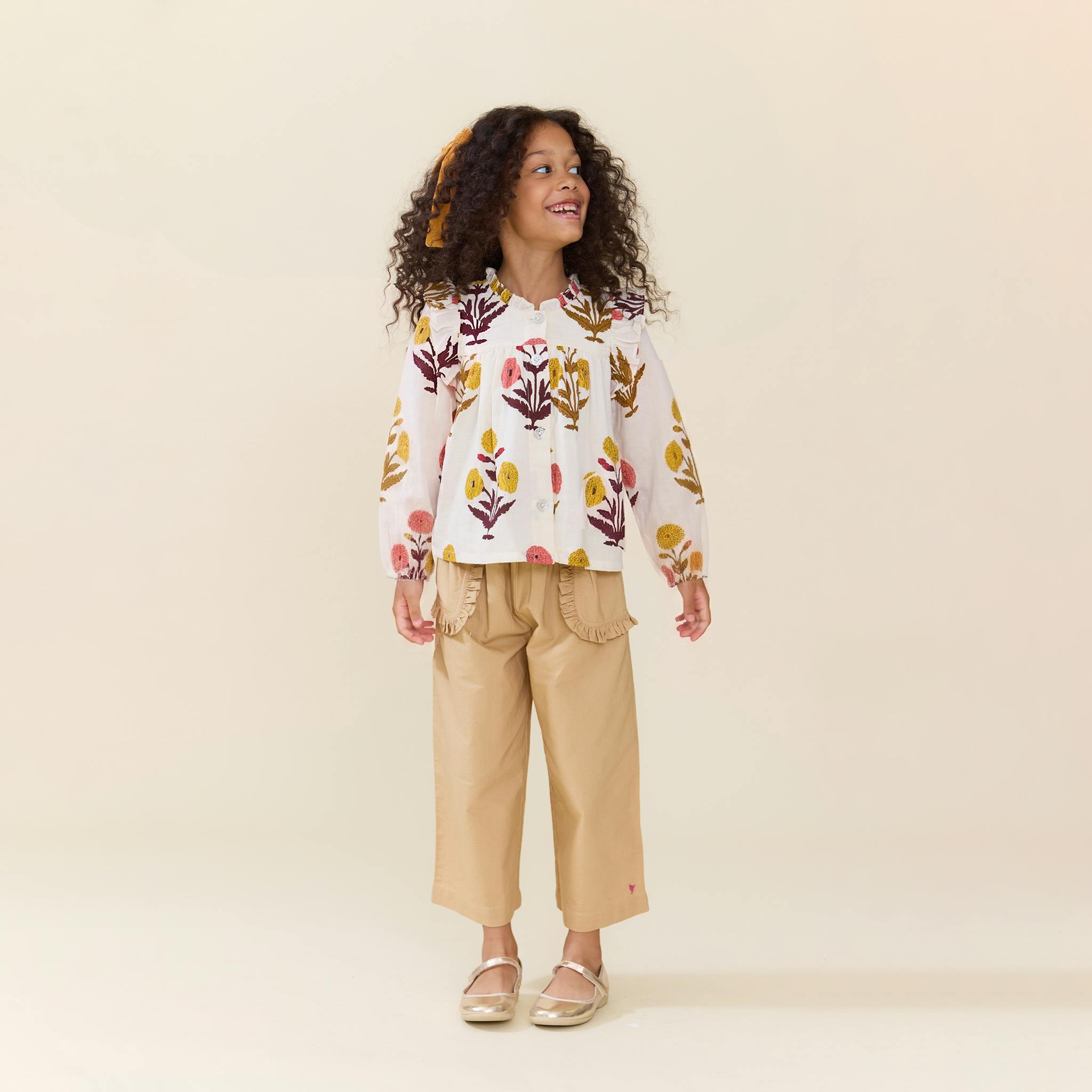 Girls Bailey Ruffle Pant - Khaki
