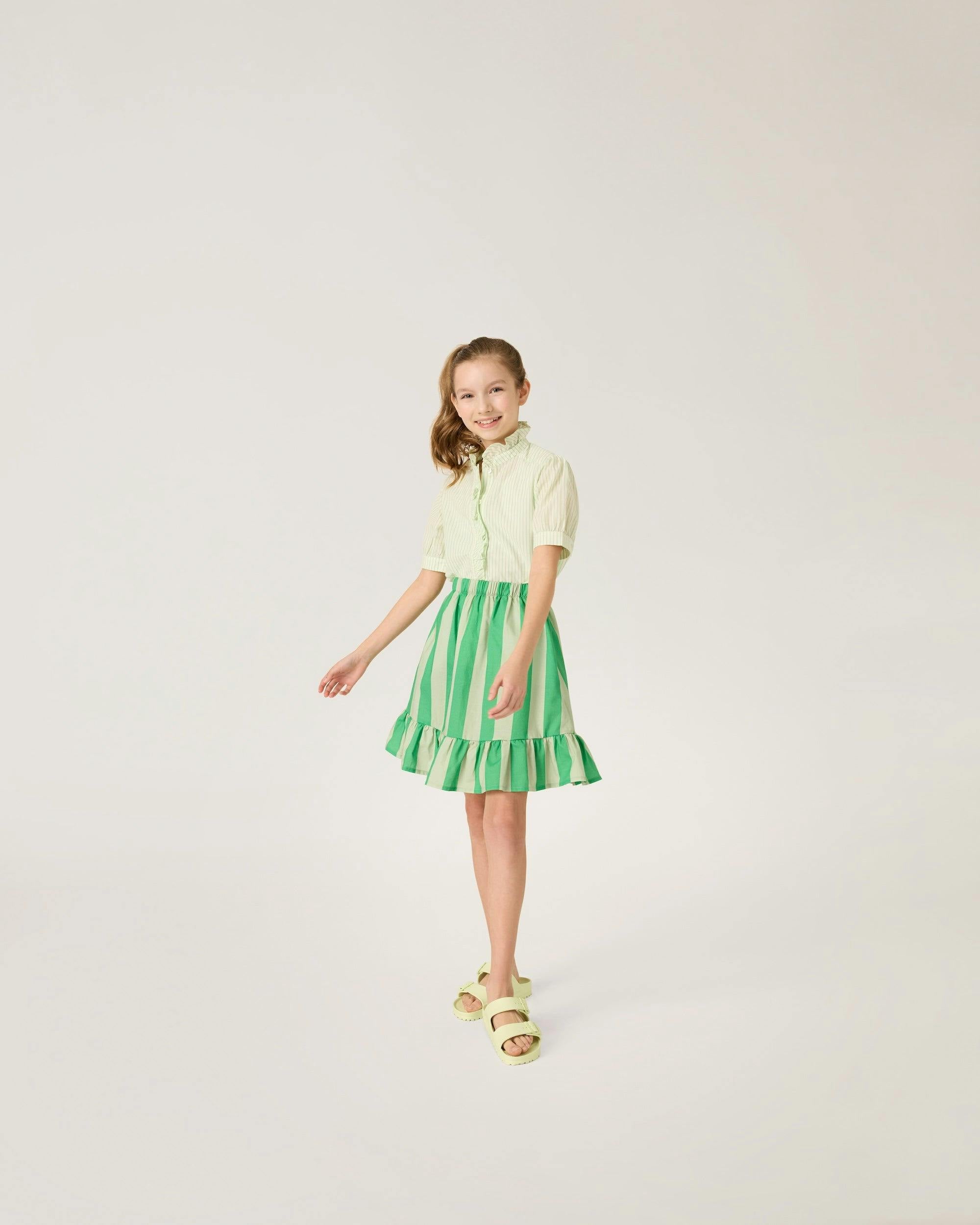 Organic Sunday Skirt in Green Stripe