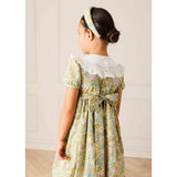 Charlotte Floral Hand Smocked Embroidered Collar Short Sleeve Dress in Green (4-8yrs)