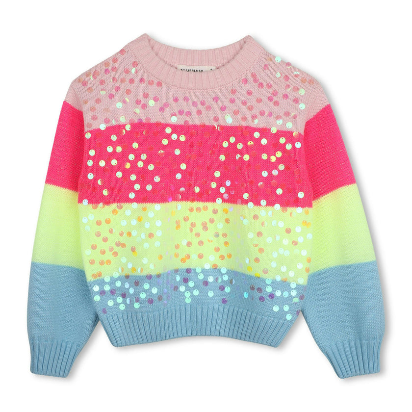 Multicolored Striped Sequin Knit Sweater