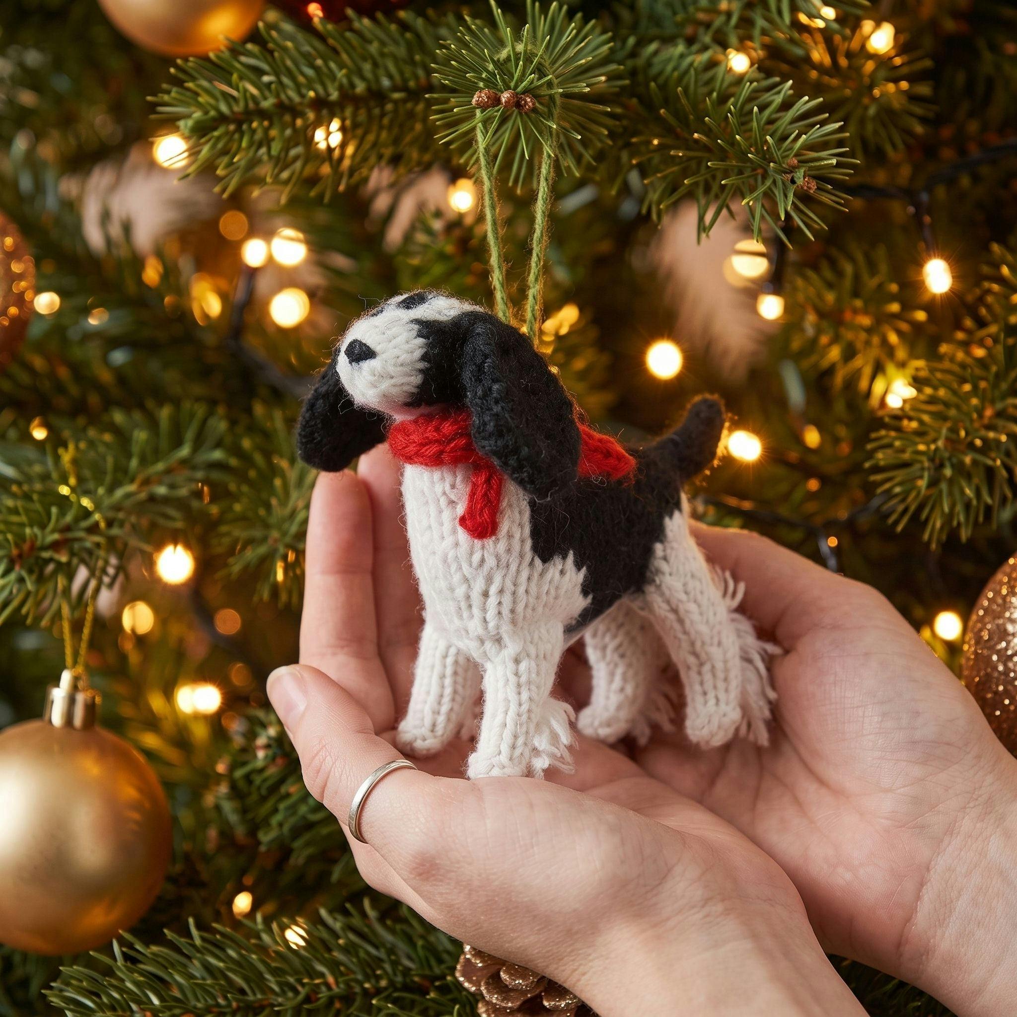 Spaniel Dog Hand Knit Christmas Ornament