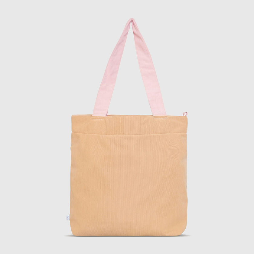 Color Block Tote – Corduroy & Sherpa Bag with Double Pockets + Cozy Coin Purse, Curry