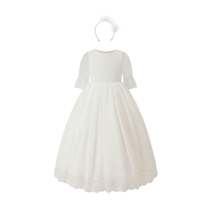 White Montessa Formal Dress with Lace Trim