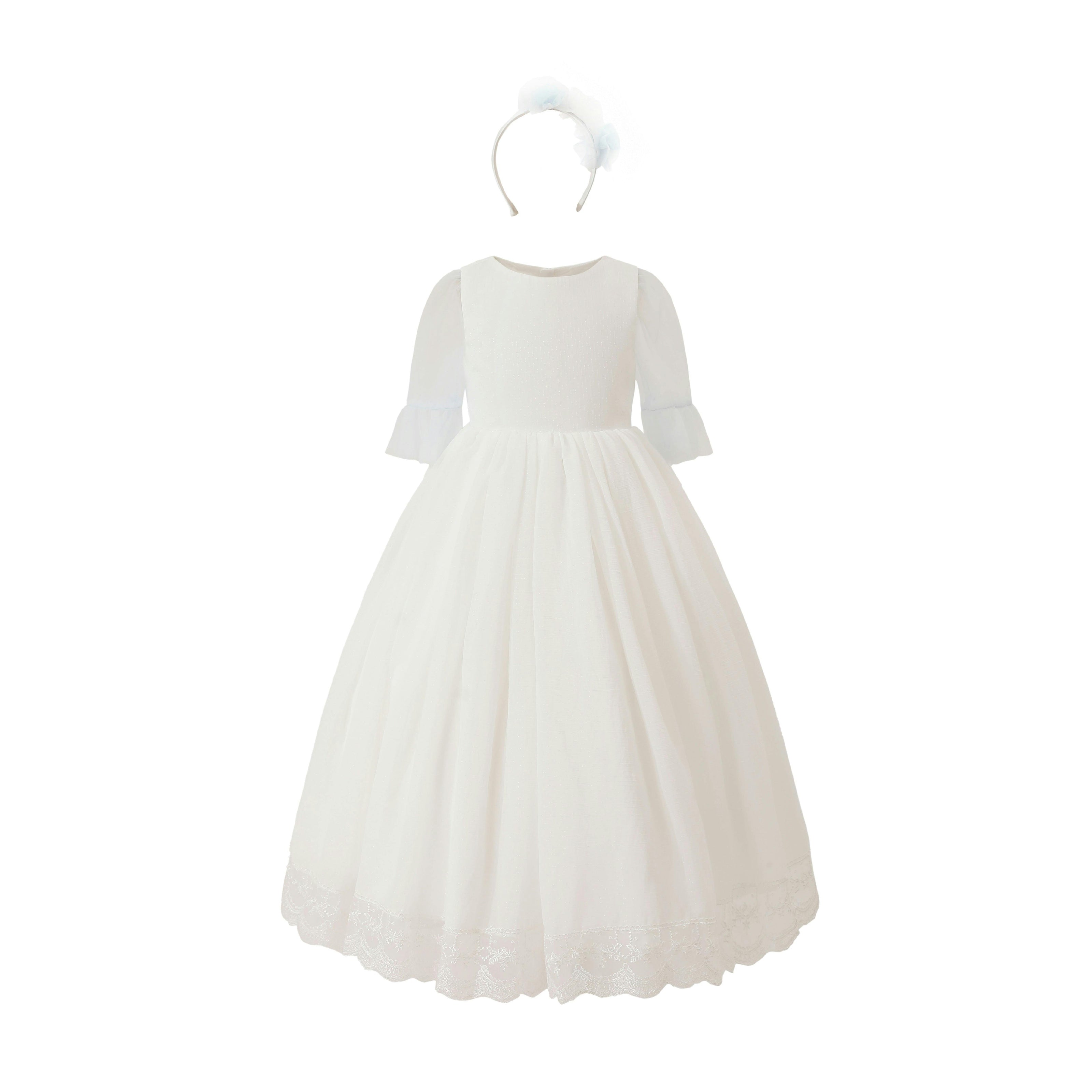 White Montessa Formal Dress with Lace Trim