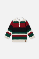 Polo Top Blue Striped Red, Green And Grey