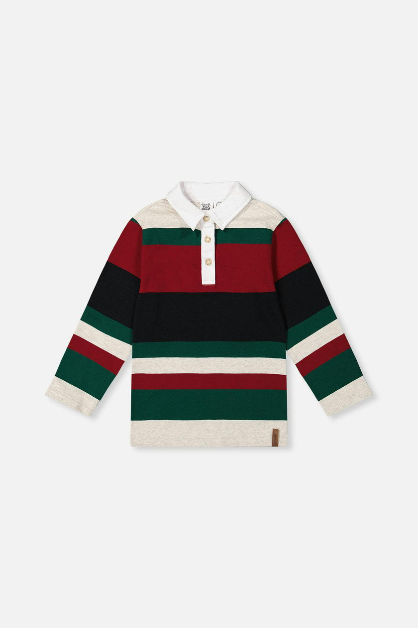 Polo Top Blue Striped Red, Green And Grey