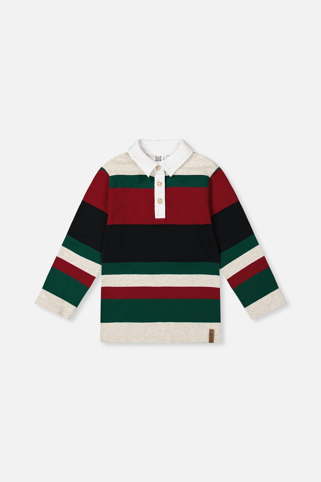 Polo Top Blue Striped Red, Green And Grey