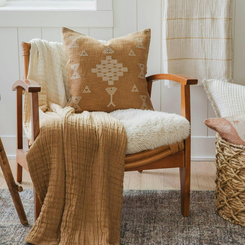 Tribal Sun Gold & Ivory Geometric Throw Pillow