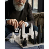 Chess Set Acrylic NEW YORK vs LOS ANGELES with Marble Hatch Board