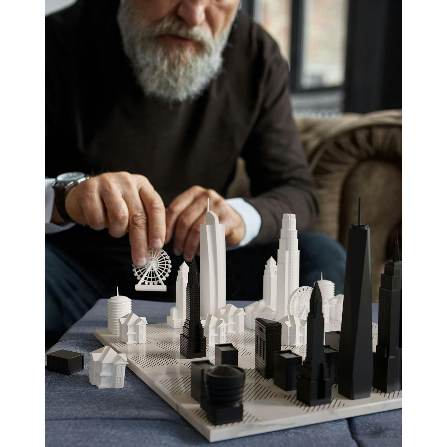 Chess Set Acrylic NEW YORK vs LOS ANGELES with Marble Hatch Board
