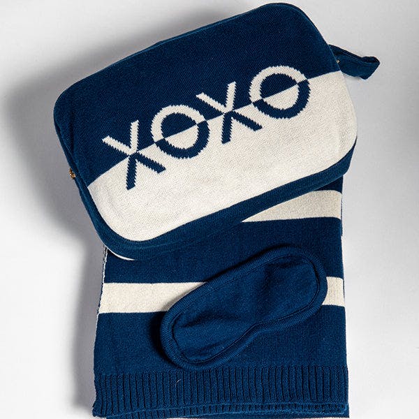 Xoxo Reversible Stripes Blanket Travel Set