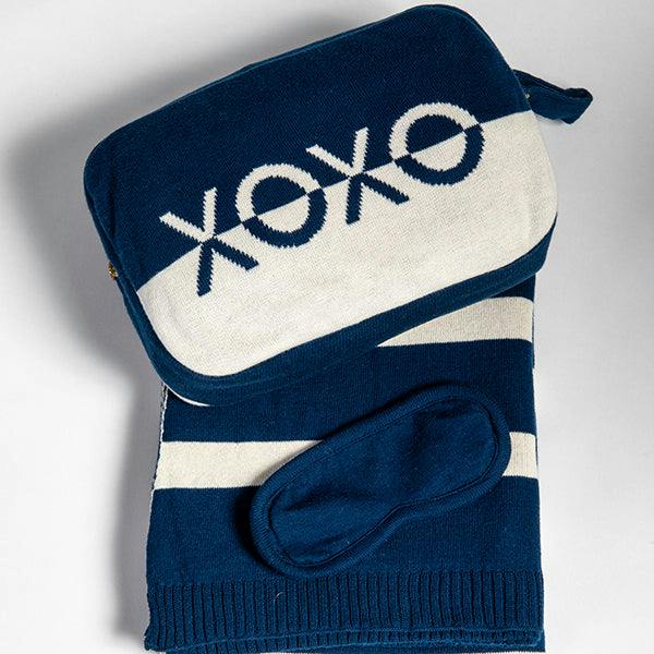 Xoxo Reversible Stripes Blanket Travel Set