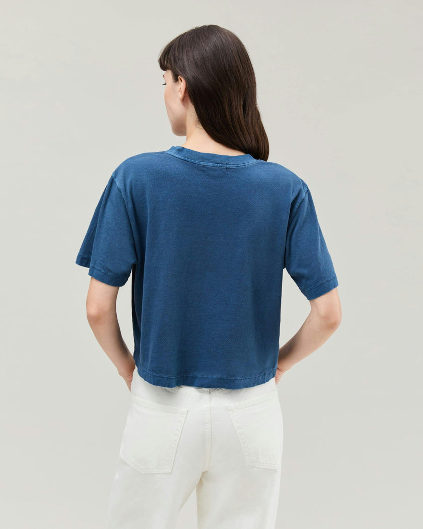 Womens Relaxed Crop Tee - Pigment Dye Jersey - Moonlit Ocean