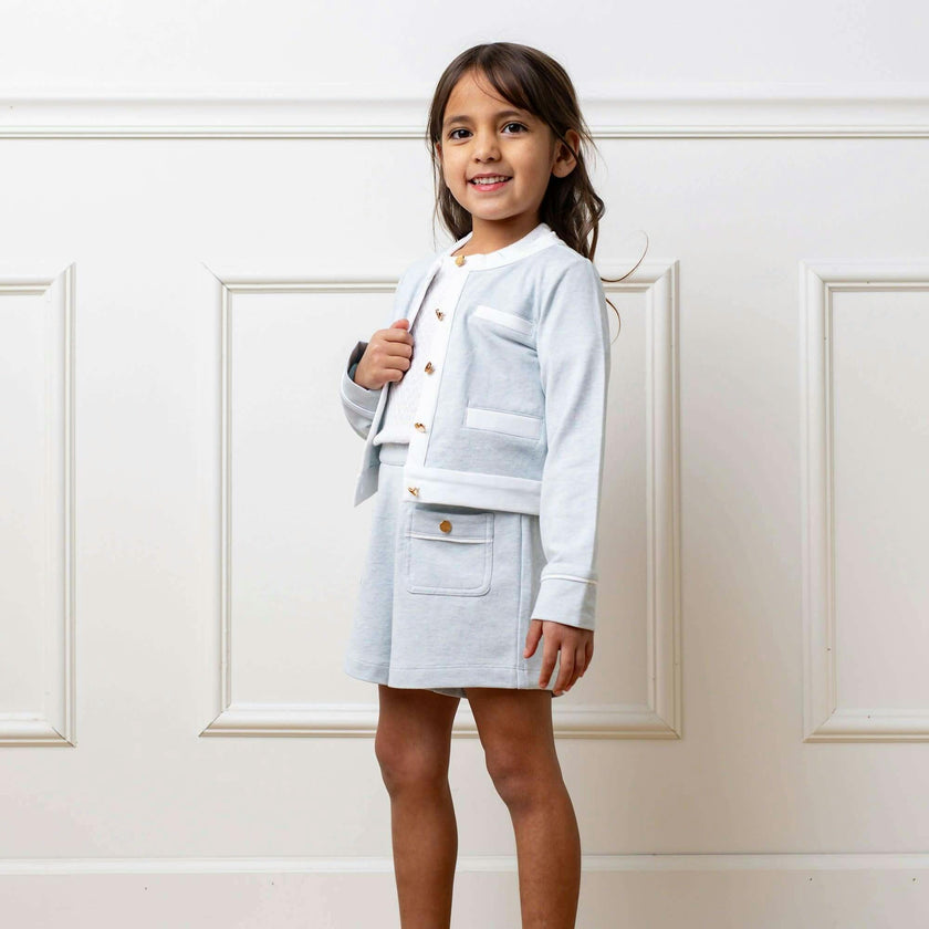 Organic French Terry Contrast Trim Cardigan, Blue