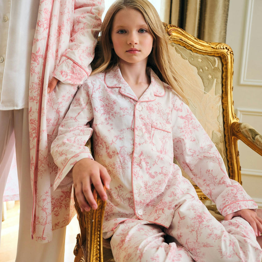 Kid's Twill Pajama Set in Pink Timeless Toile