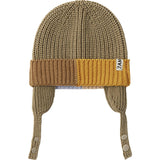 Chunky Ribbed Knit Chin Strap Snap Earflaps Elastic Fit Beanie