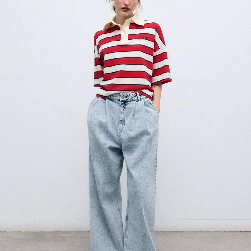 Acacia Woman Polo Tulip Red & Midnight Stripes