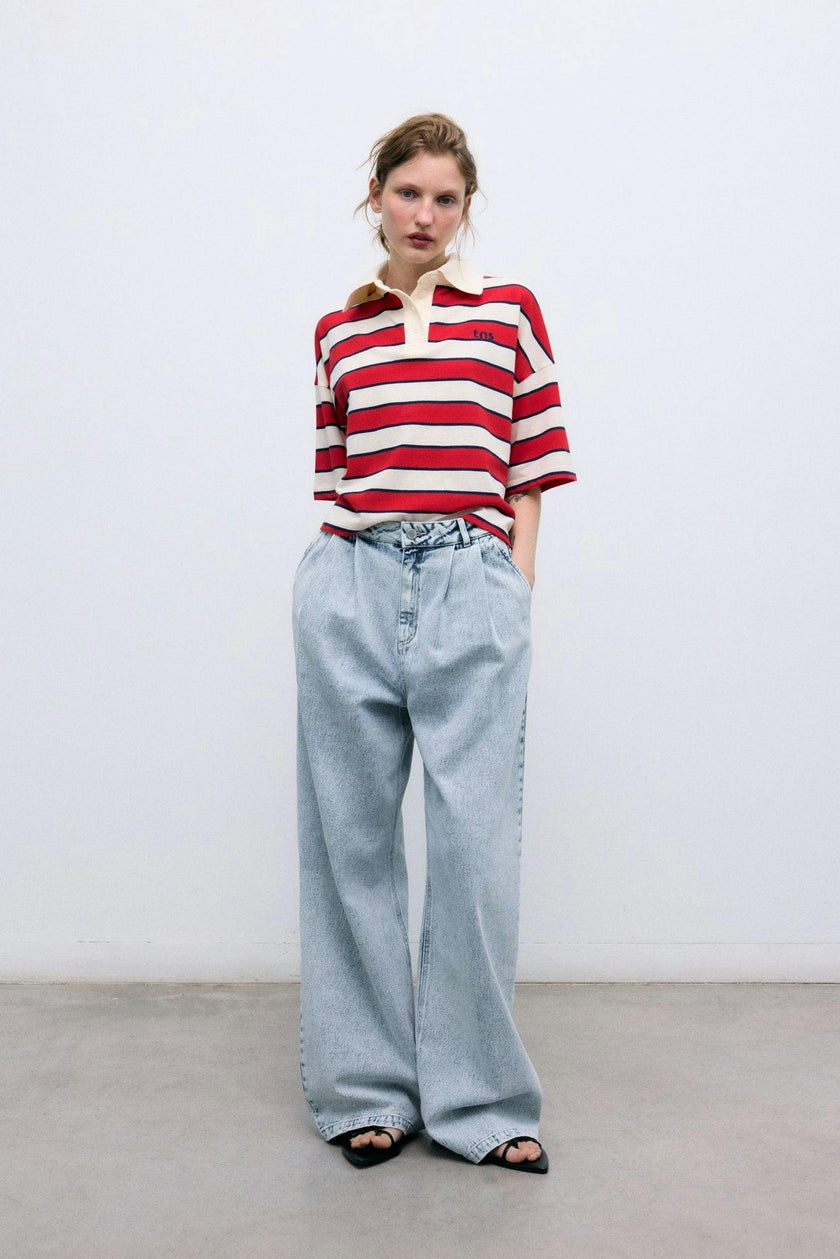 Acacia Woman Polo Tulip Red & Midnight Stripes