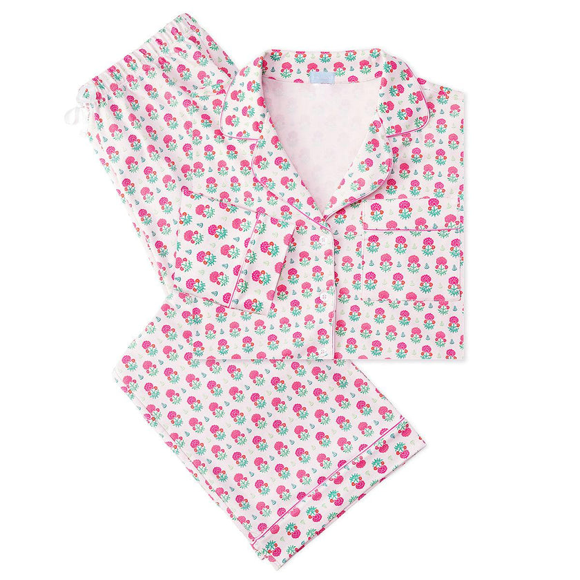 Geranium Block Women’s Button Front Long Pajama Set