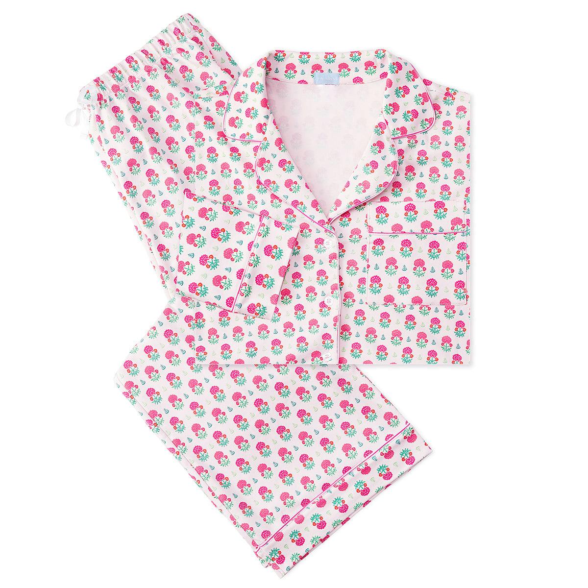 Geranium Block Women’s Button Front Long Pajama Set