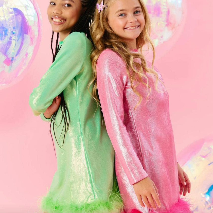 Shimmering Metallic Feather Dress Hot Pink